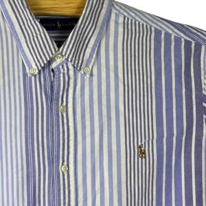 Ralph Lauren Button Down Shirt Mens XL Blue White Striped Oxford Pony Logo